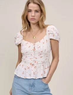 Pure Cotton Floral Ruched Top