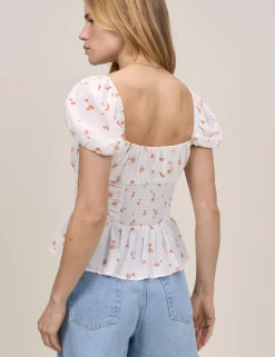 Pure Cotton Floral Ruched Top