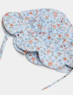 Pure Cotton Floral Scallop Bucket Hat (0-3 Yrs)