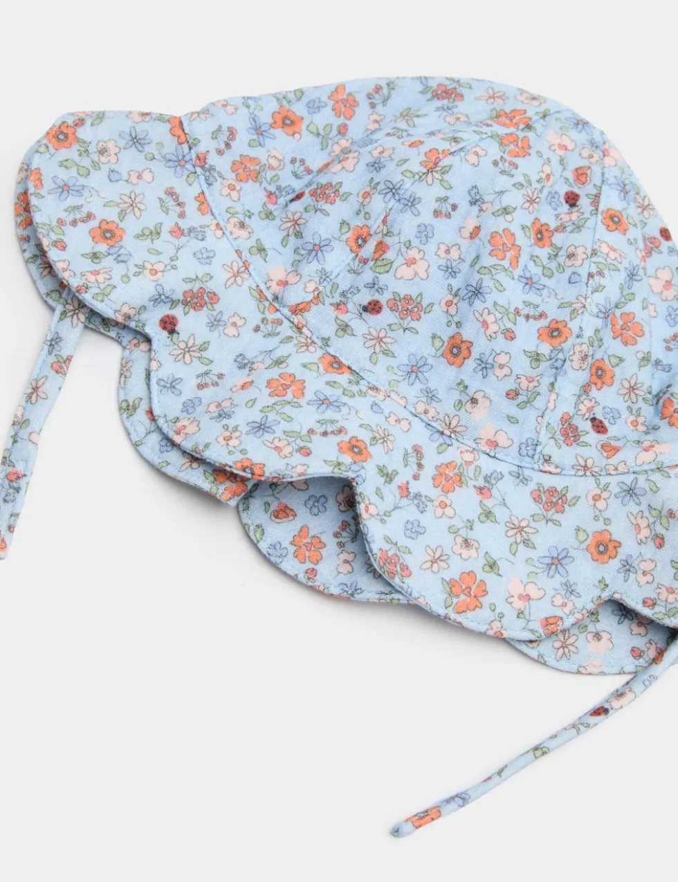 Pure Cotton Floral Scallop Bucket Hat (0-3 Yrs)
