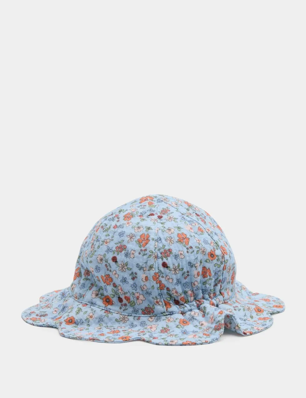 Pure Cotton Floral Scallop Bucket Hat (0-3 Yrs)