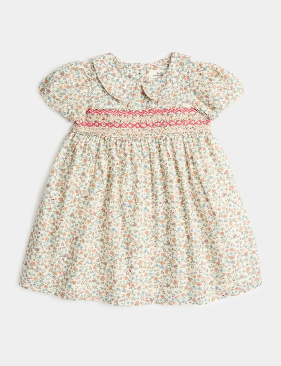 Pure Cotton Floral Smock Dress (0-3 Yrs)