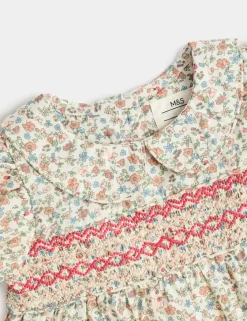 Pure Cotton Floral Smock Dress (0-3 Yrs)
