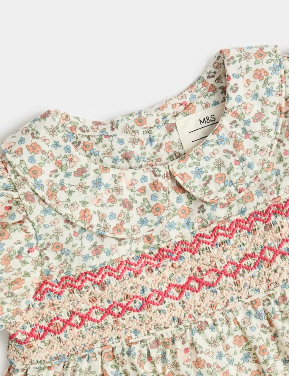 Pure Cotton Floral Smock Dress (0-3 Yrs)