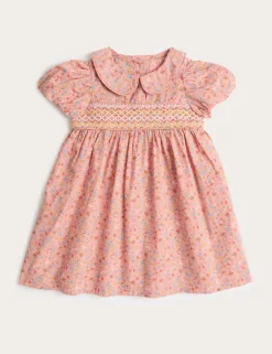 Pure Cotton Floral Smock Dress (0-3 Yrs)