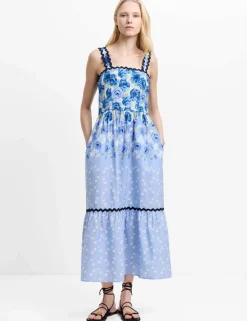 Pure Cotton Floral Square Neck Midaxi Dress