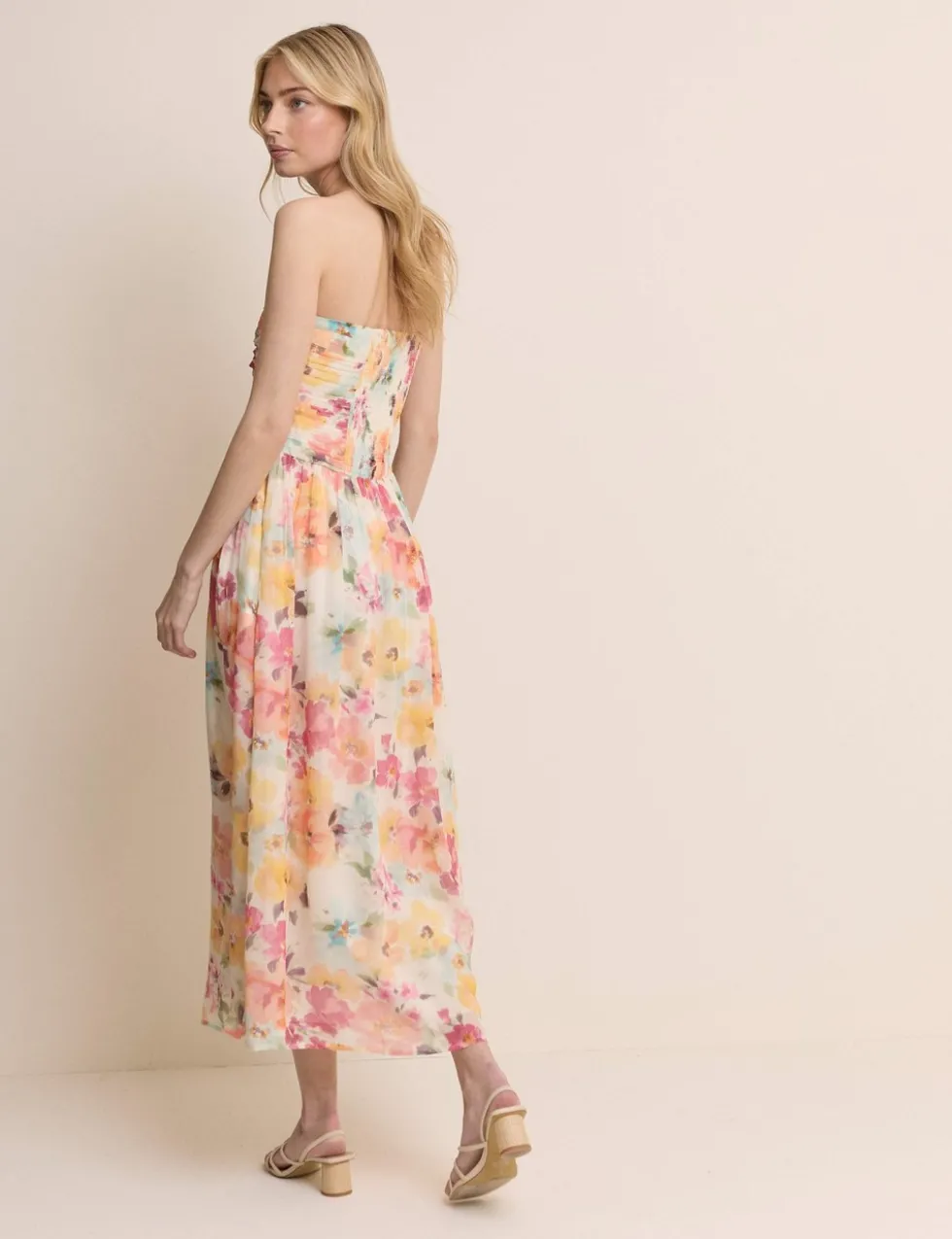 Pure Cotton Floral Strapless Midaxi Dress