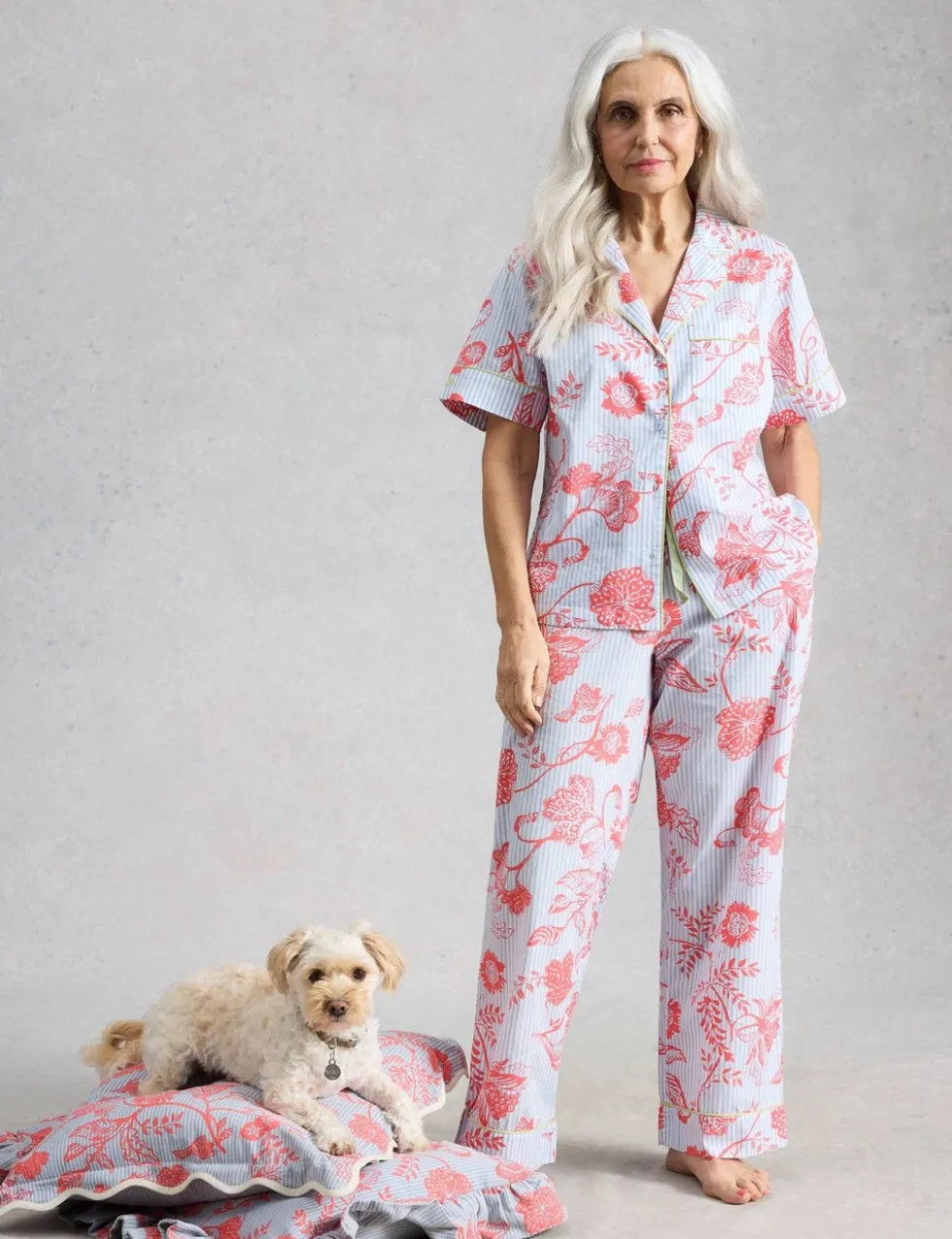 Pure Cotton Floral Striped Revere Pyjama Top