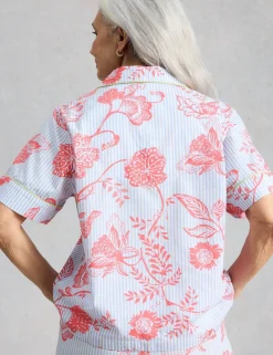 Pure Cotton Floral Striped Revere Pyjama Top