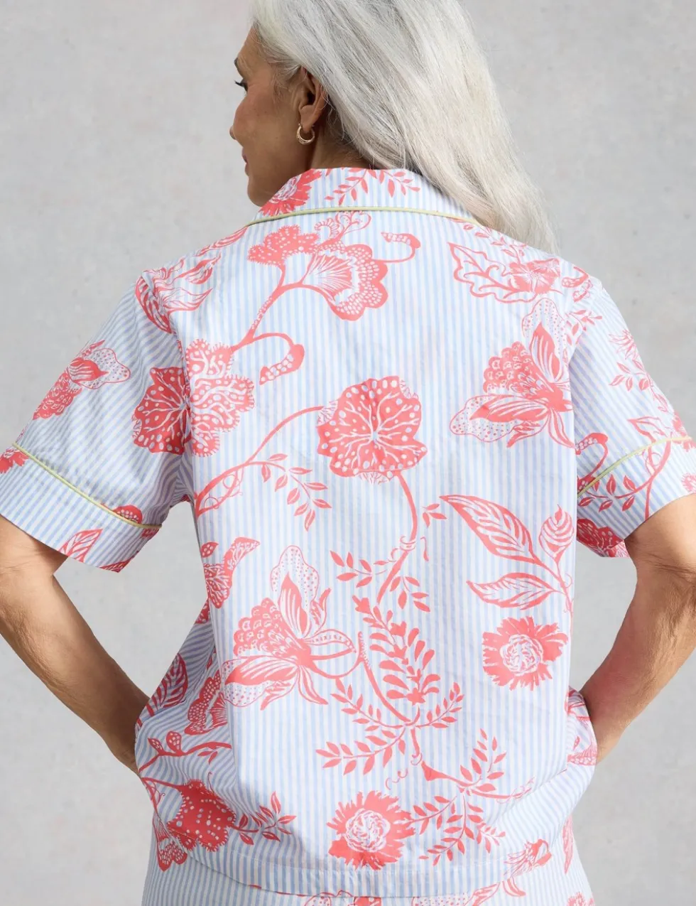 Pure Cotton Floral Striped Revere Pyjama Top