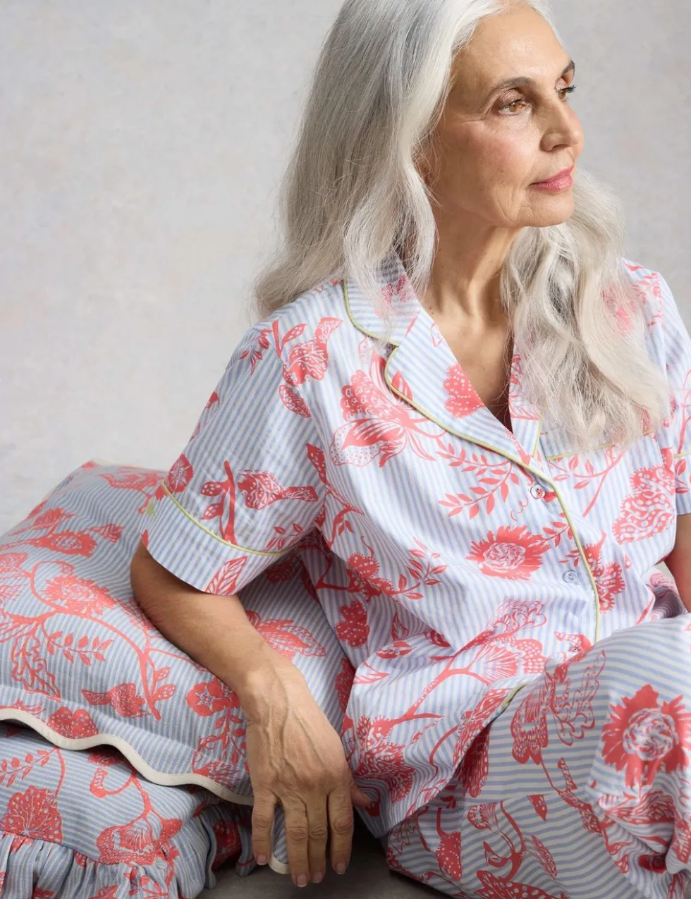 Pure Cotton Floral Striped Revere Pyjama Top