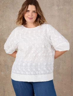 Pure Cotton Floral Tapered Sleeve Top