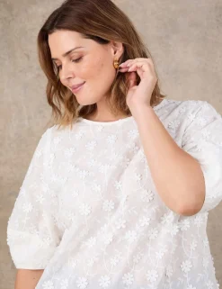 Pure Cotton Floral Tapered Sleeve Top
