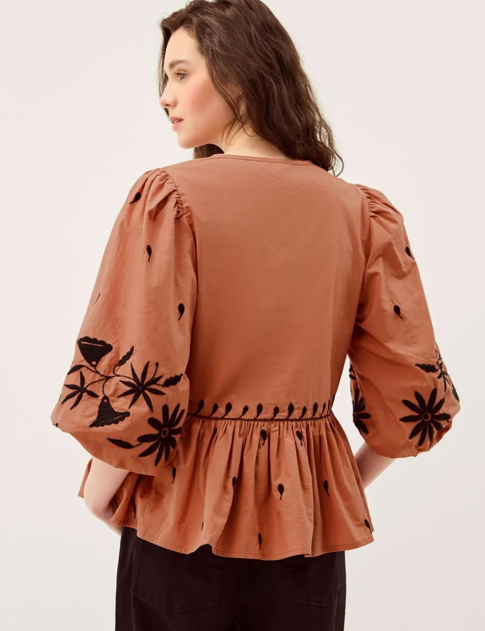 Pure Cotton Floral Tie Neck Blouse