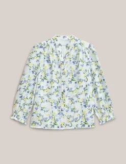 Pure Cotton Floral V-Neck Blouse