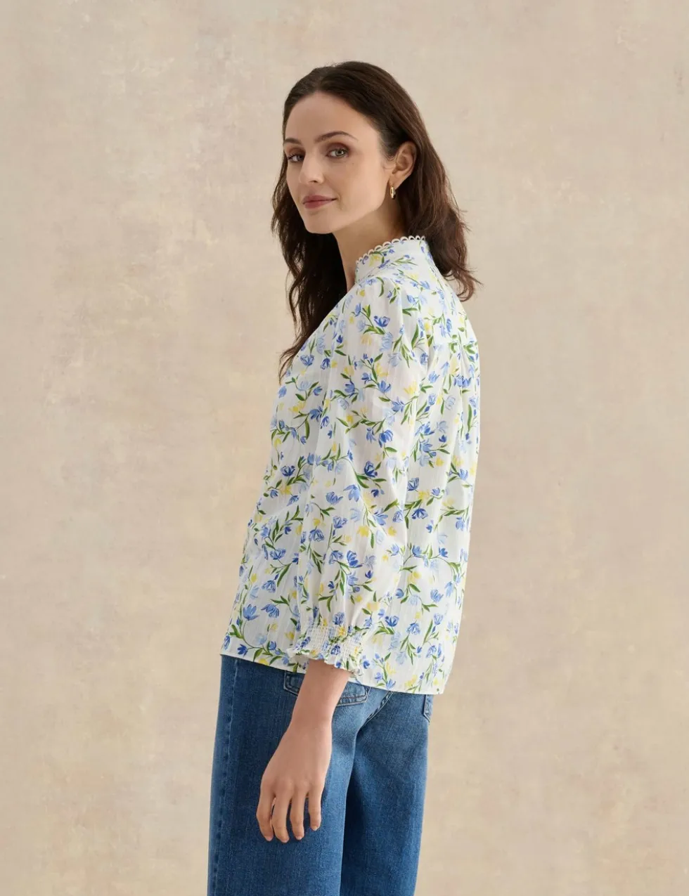 Pure Cotton Floral V-Neck Blouse
