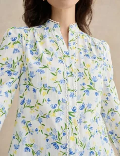 Pure Cotton Floral V-Neck Blouse