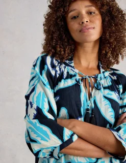 Pure Cotton Floral V-Neck Beach Cover Up