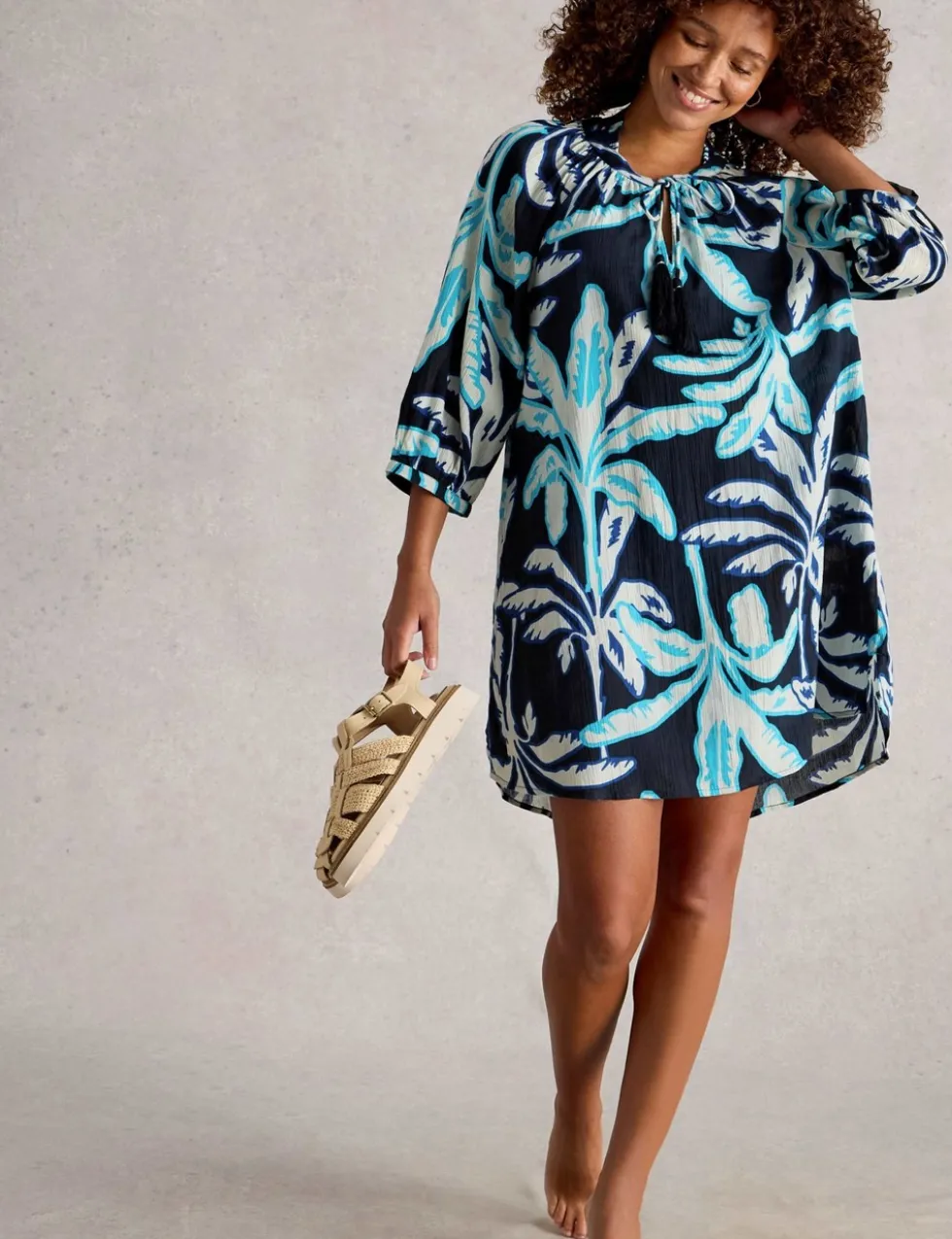 Pure Cotton Floral V-Neck Beach Cover Up