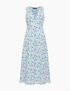 Pure Cotton Floral V-Neck Midi Skater Dress