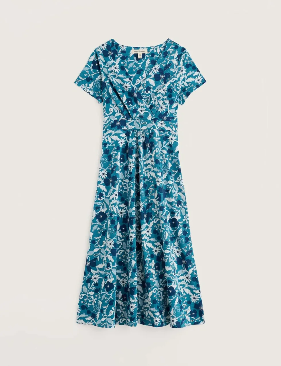 Pure Cotton Floral V-Neck Midi Waisted Dress
