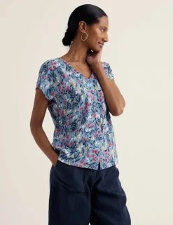 Pure Cotton Floral V-Neck Top