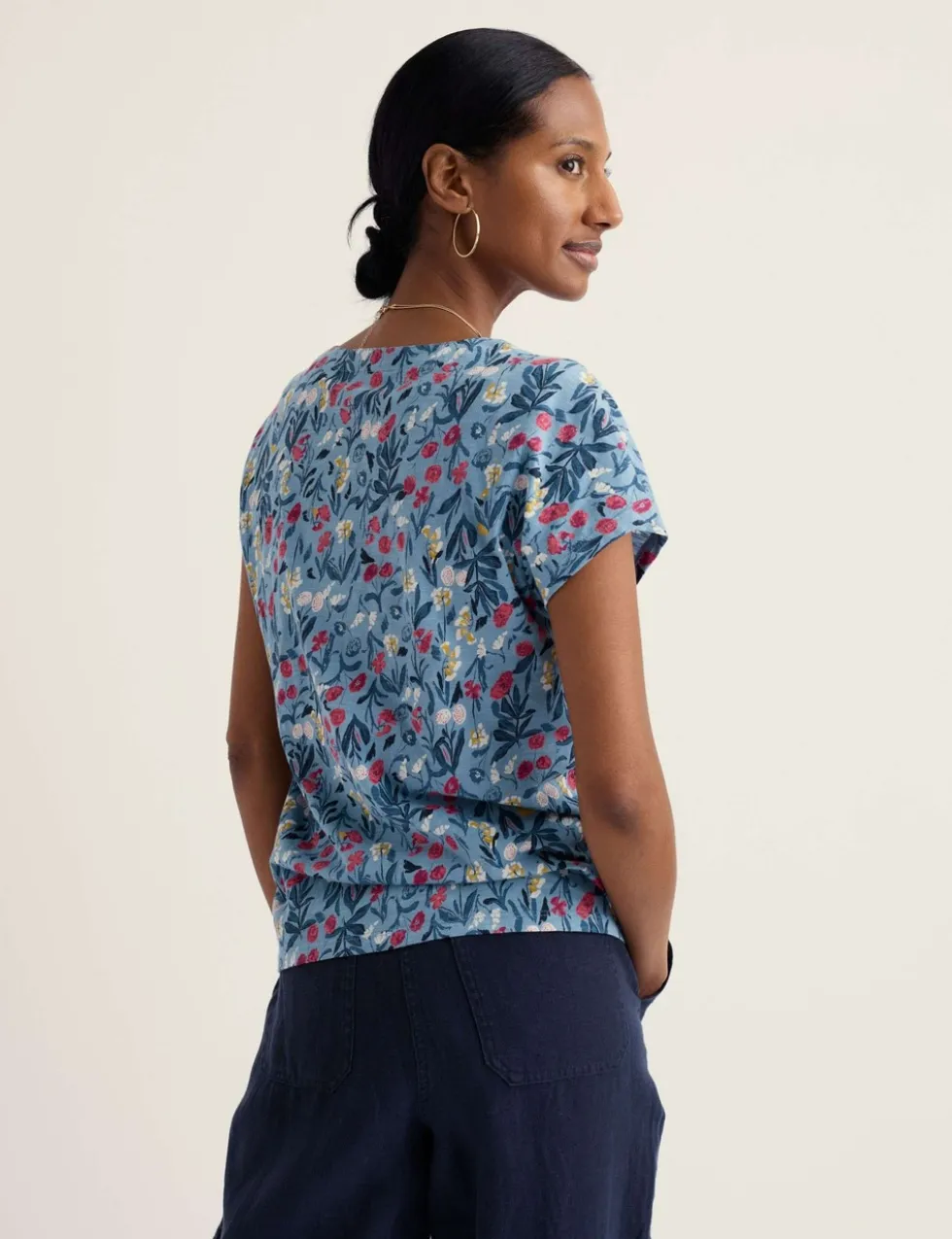 Pure Cotton Floral V-Neck Top