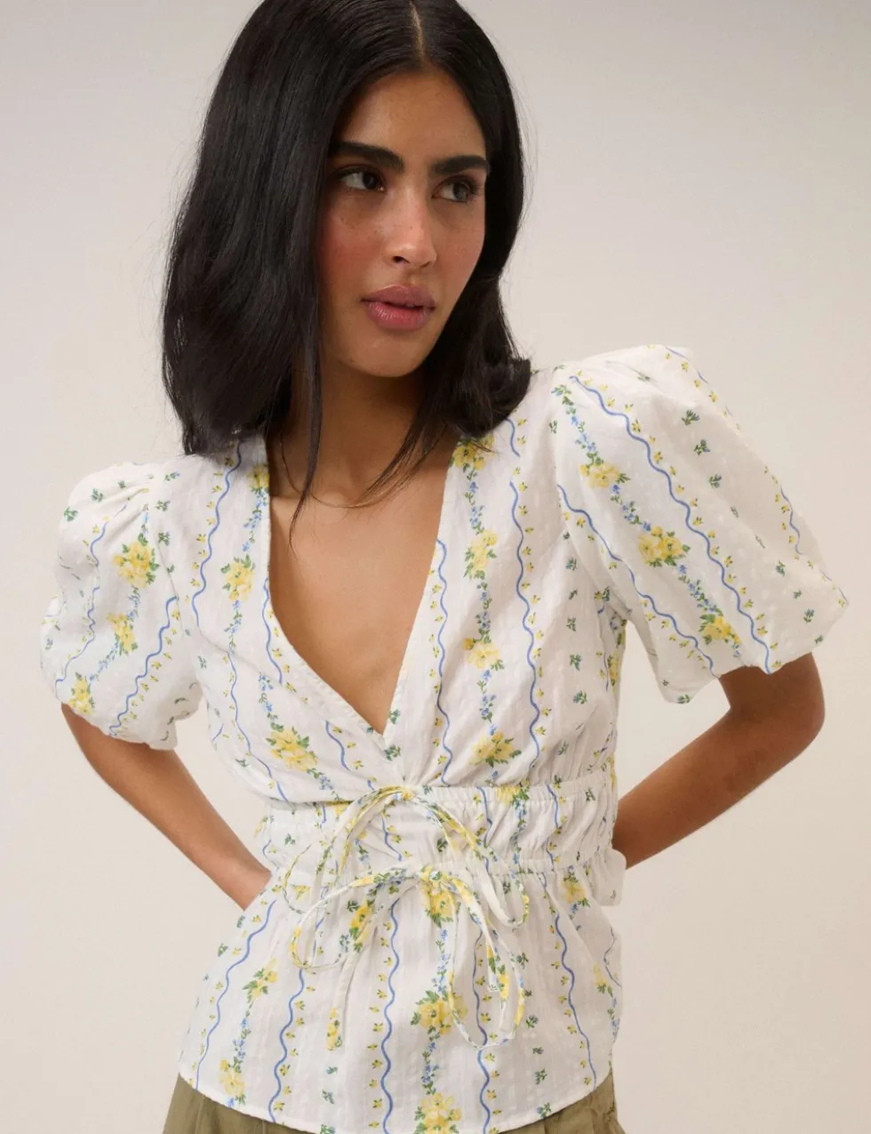 Pure Cotton Floral V-Neck Blouse