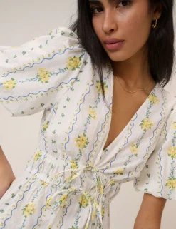 Pure Cotton Floral V-Neck Blouse