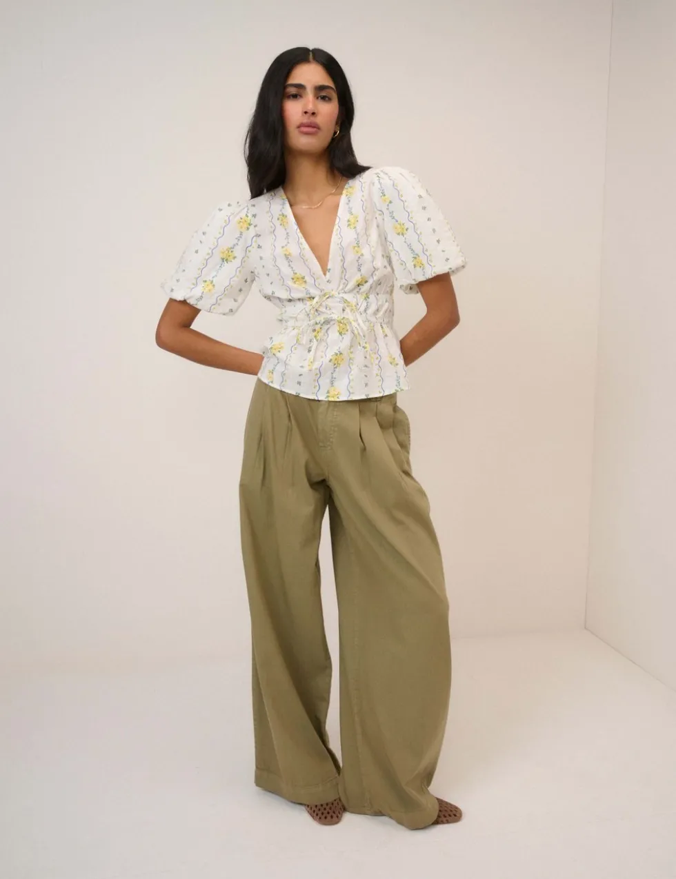 Pure Cotton Floral V-Neck Blouse