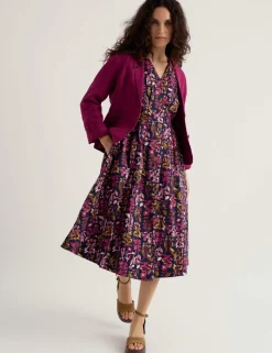Pure Cotton Floral V-Neck Midi Tea Dress