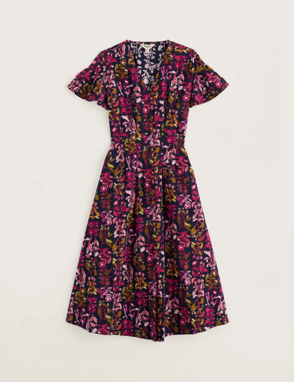 Pure Cotton Floral V-Neck Midi Tea Dress