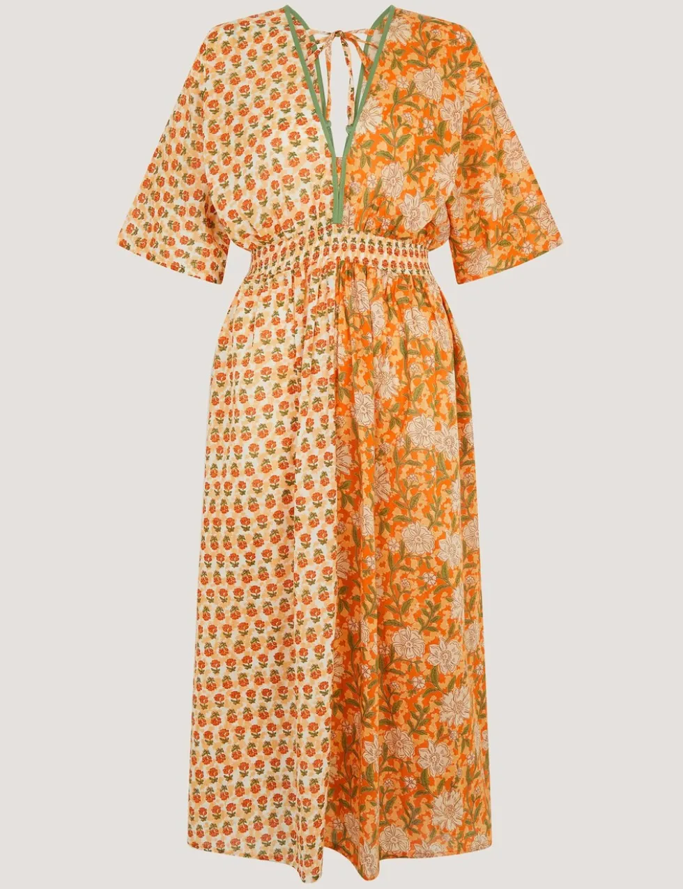 Pure Cotton Floral V-Neck Maxi Waisted Dress