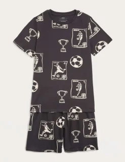 Pure Cotton Football Print Short Pyjamas (1-16 Yrs)