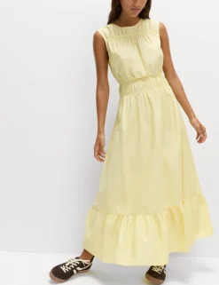 Pure Cotton Frill Hem Midaxi Waisted Dress