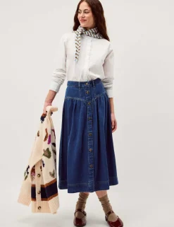 Pure Cotton Frill Neck Button Through Shirt