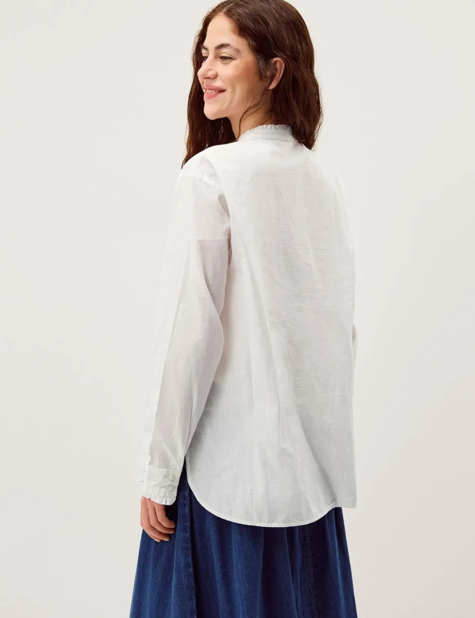 Pure Cotton Frill Neck Button Through Shirt
