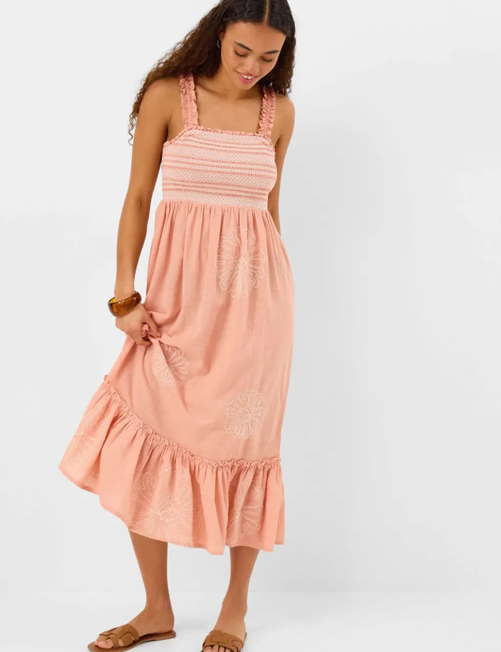 Pure Cotton Frill Shoulder Maxi Beach Dress