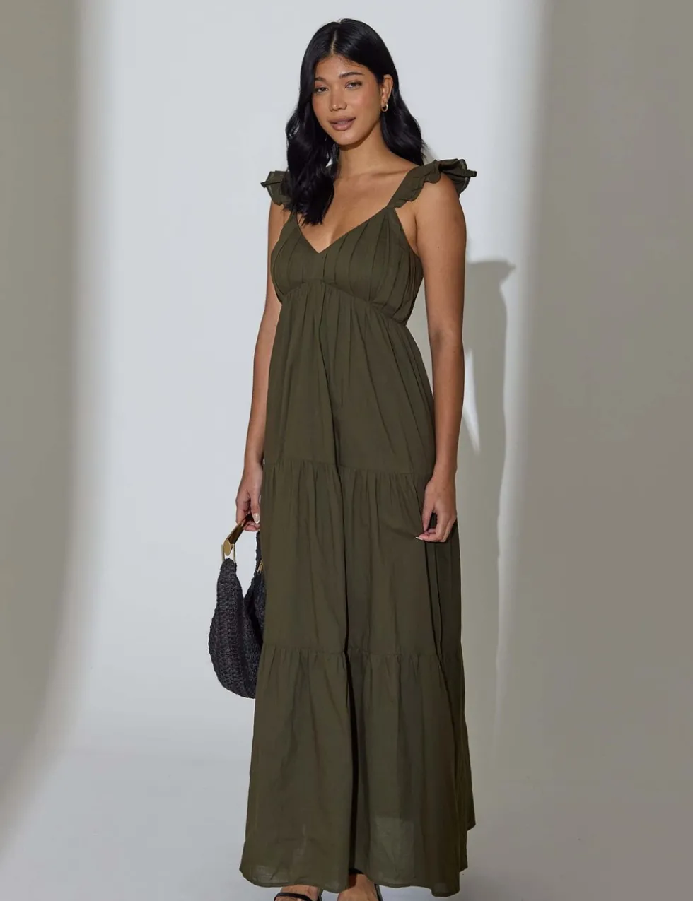 Pure Cotton Frill Sleeve Maxi Tiered Beach Dress