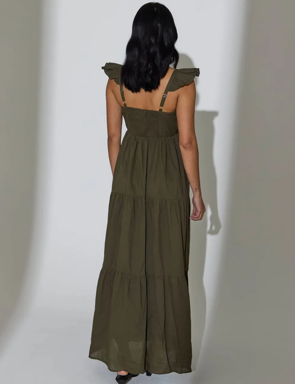 Pure Cotton Frill Sleeve Maxi Tiered Beach Dress