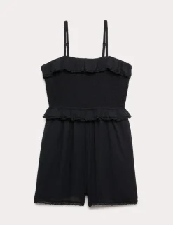 Pure Cotton Frilled Shirred Playsuit (6-16 Yrs)