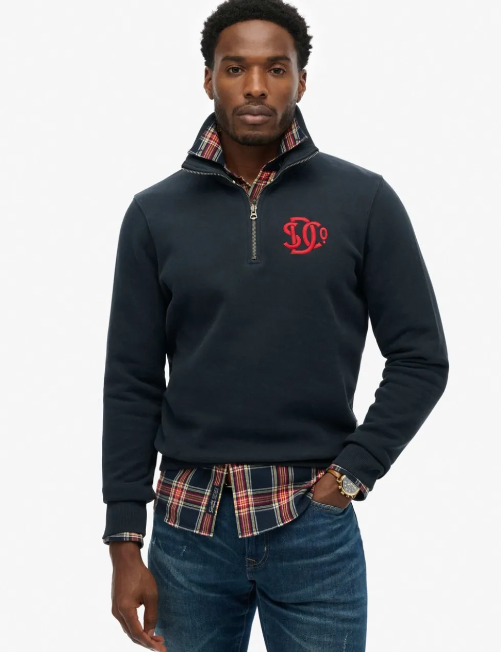 Pure Cotton Funnel Neck Half Zip Sweatshirt