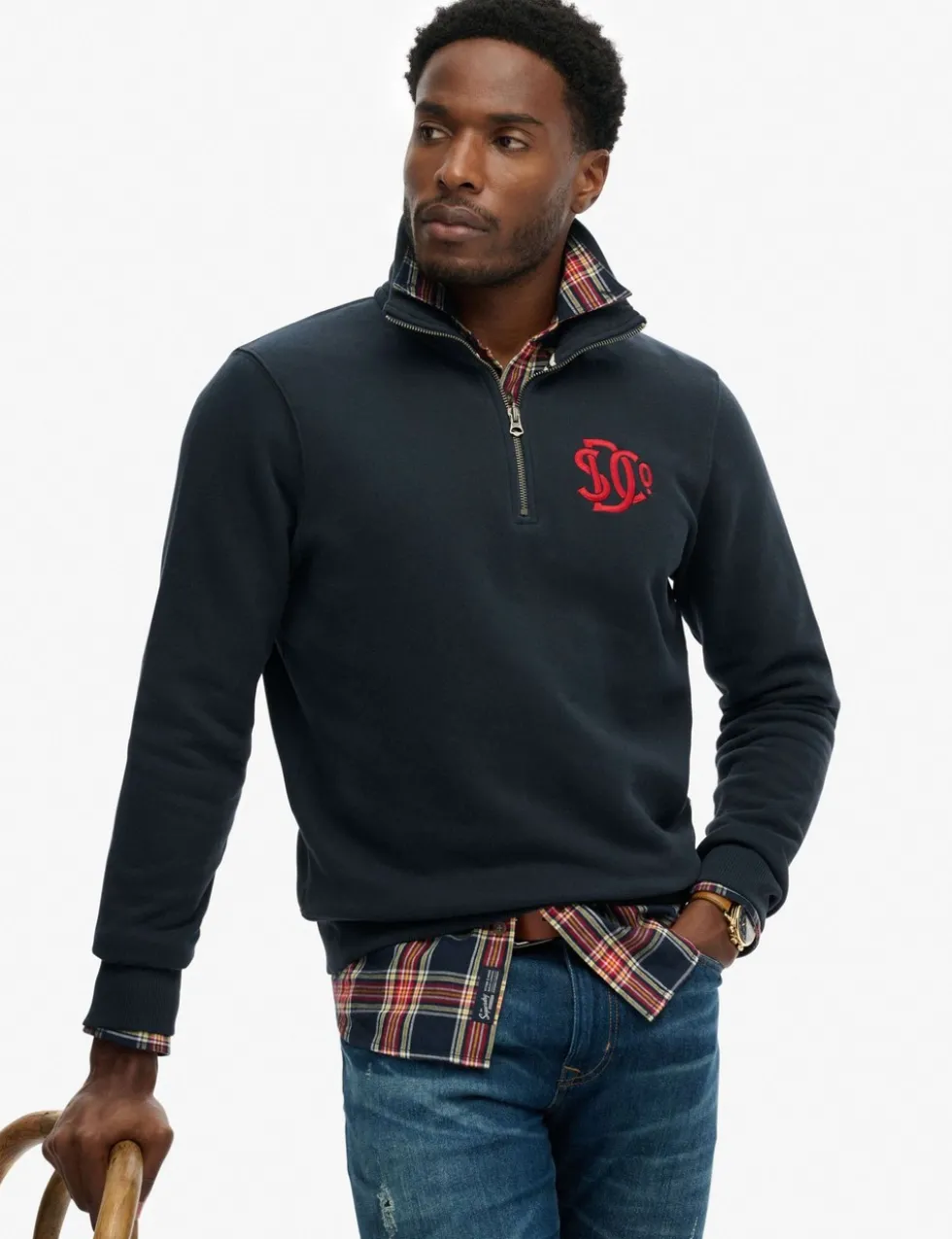 Pure Cotton Funnel Neck Half Zip Sweatshirt