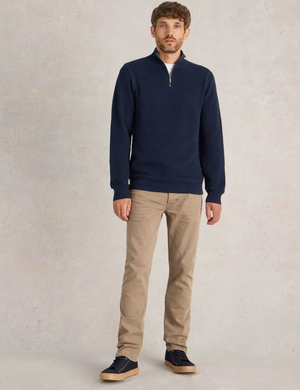 Pure Cotton Funnel Neck Half Zip Jumper