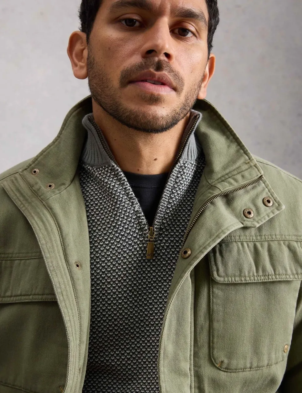 Pure Cotton Funnel Neck Half Zip Jumper