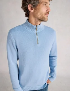 Pure Cotton Funnel Neck Half Zip Jumper