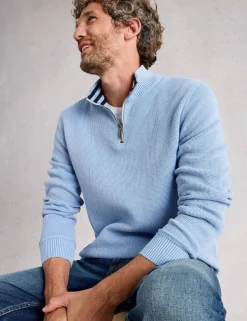 Pure Cotton Funnel Neck Half Zip Jumper