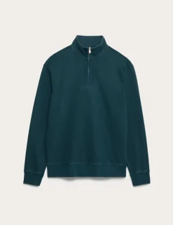 Pure Cotton Garment Dye Half Zip Sweatshirt