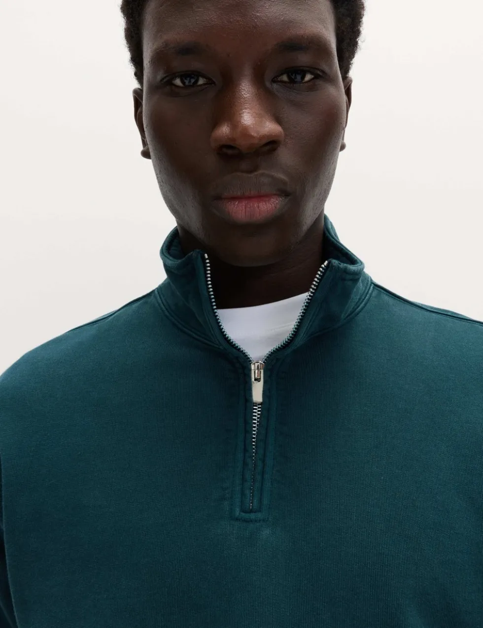 Pure Cotton Garment Dye Half Zip Sweatshirt