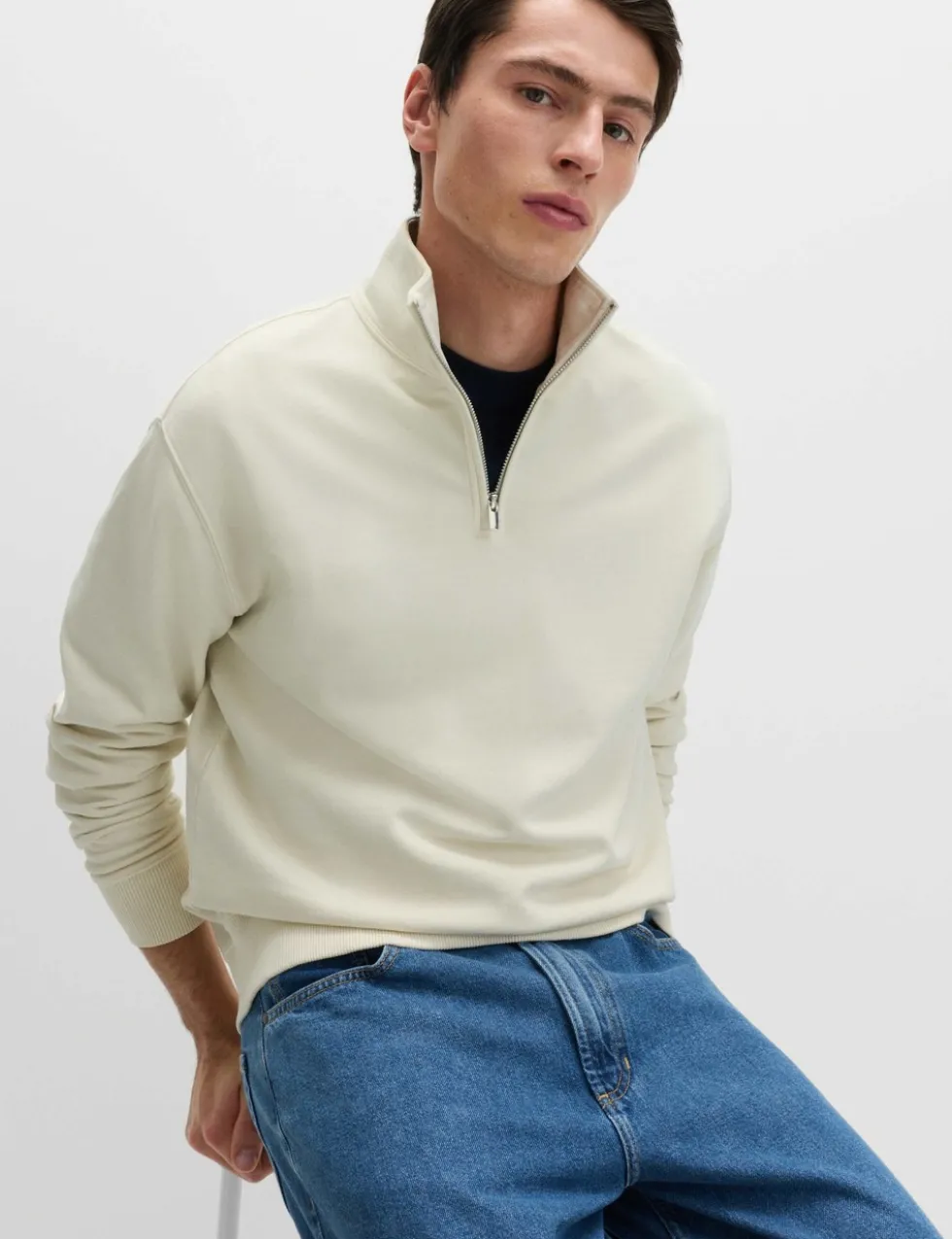 Pure Cotton Garment Dye Half Zip Sweatshirt